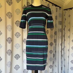 Striped Navy and Green Knit Dress
